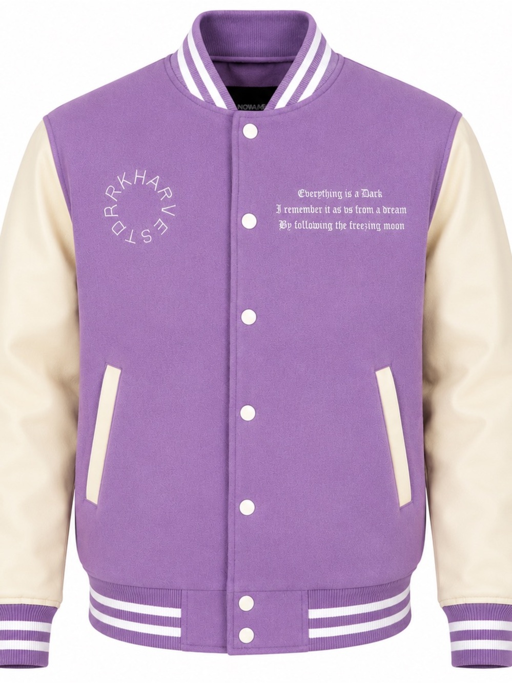 Fashion Nova Purple & Cream Varsity Bomber Jacket